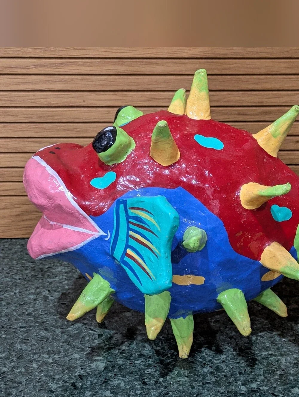 Paper Mache 3 Large Colorful Fish. Beautiful Decorative Set. EUC